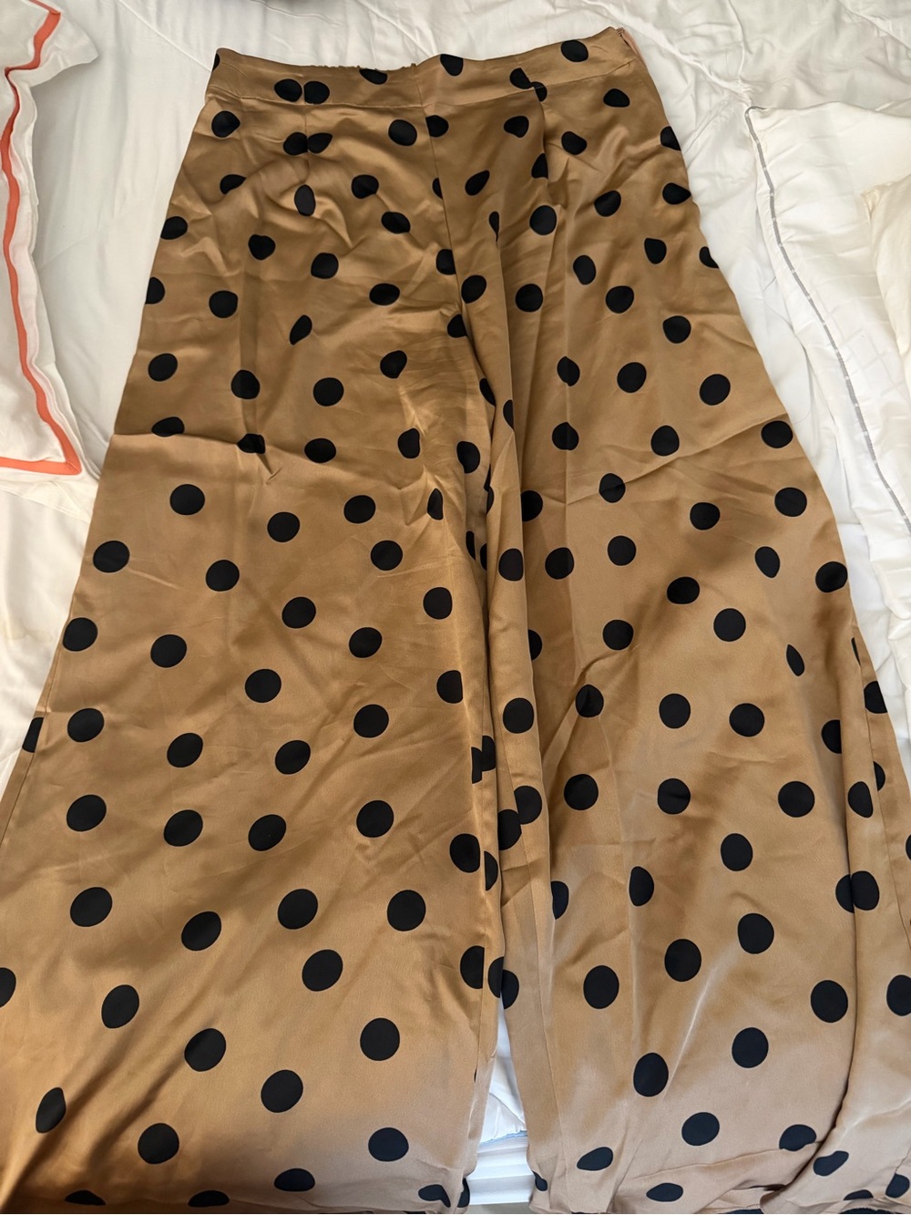 Ann Taylor Tan Wide-Leg Pants with Black Polka Dots